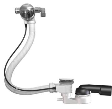 BDW-Ab-, Zu- und Überlaufgarnitur 6/4" mit Kugelgelenksiphon DN50/40 inkl. Schlauchanschluss 8-13mm, Zulauf 3/4", Bowdenzug 60cm und Sichtteilen chrom HL560N